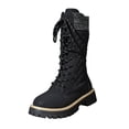 thumbnail image 1 of Black Fashionable Women'S Casual Winter Mid Calf Boots Fleece Lined Warm Round Toe Front Lace Side Zipper Low Chunky Heel Comfortable For Outdoor Indoor Daily Wear Us Size 7.5 Weight 1.59, 1 of 8