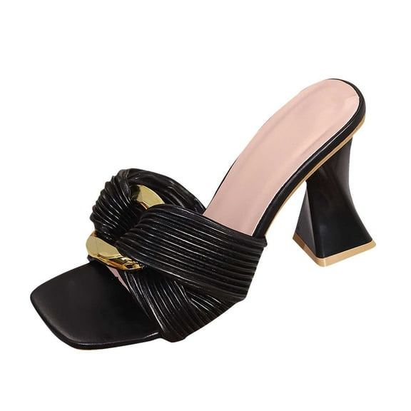 Black Female Fashion One Strap Metal Buckle Open Toe Footwear For Warm Weather With Pu Material And Breathable For Long Walking
