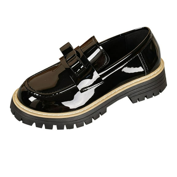 Black Female Fashion Shoes With Round Toe Bow Low Top British Style Mid Heel For Daily Comfort