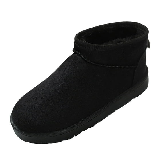 Black Female Fashion Velvet Snow Boots With Round Toe And Thick Flat Sole For Casual Everyday Winter Wear