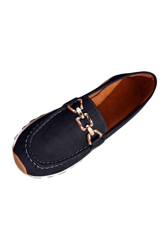 Black Female Fashionable Leisure Adaptable Metal Chain Spring Summer Easy Wear Flat Thick Sole Loafers For Outdoor Activities