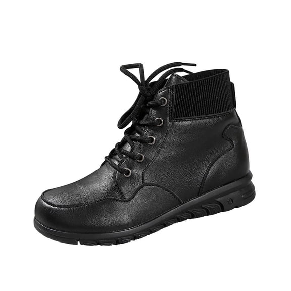 Black Female Fashionable Short Boots With Solid Color And Round Toe For Outdoor Indoor