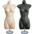 thumbnail image 1 of Black Female + Flesh Female Dress Form Mannequin Hip Long Hollow Back Body Torso Set w/ Metal Stand with Metal Pole & Hanging Hook, S-M Sizes, 1 of 4