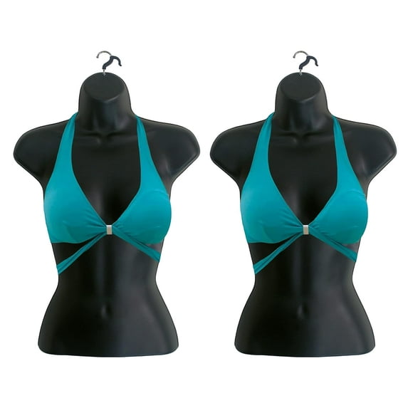 Black Female Hollow Back Mannequin Torso Set & Hanging Hook, S-M Sizes (2 Pack, Black)