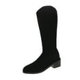 thumbnail image 1 of Black Female Knitted Mid Calf Sock Boots With Chunky Heel For Fall Winter Comfortable And Fashionable For Large Size, 1 of 9