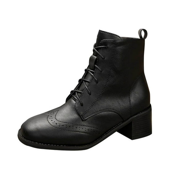 Black Female Mid Heel Footwear With Zipper And Lace Design For Leisure Outings And Daily Comfort