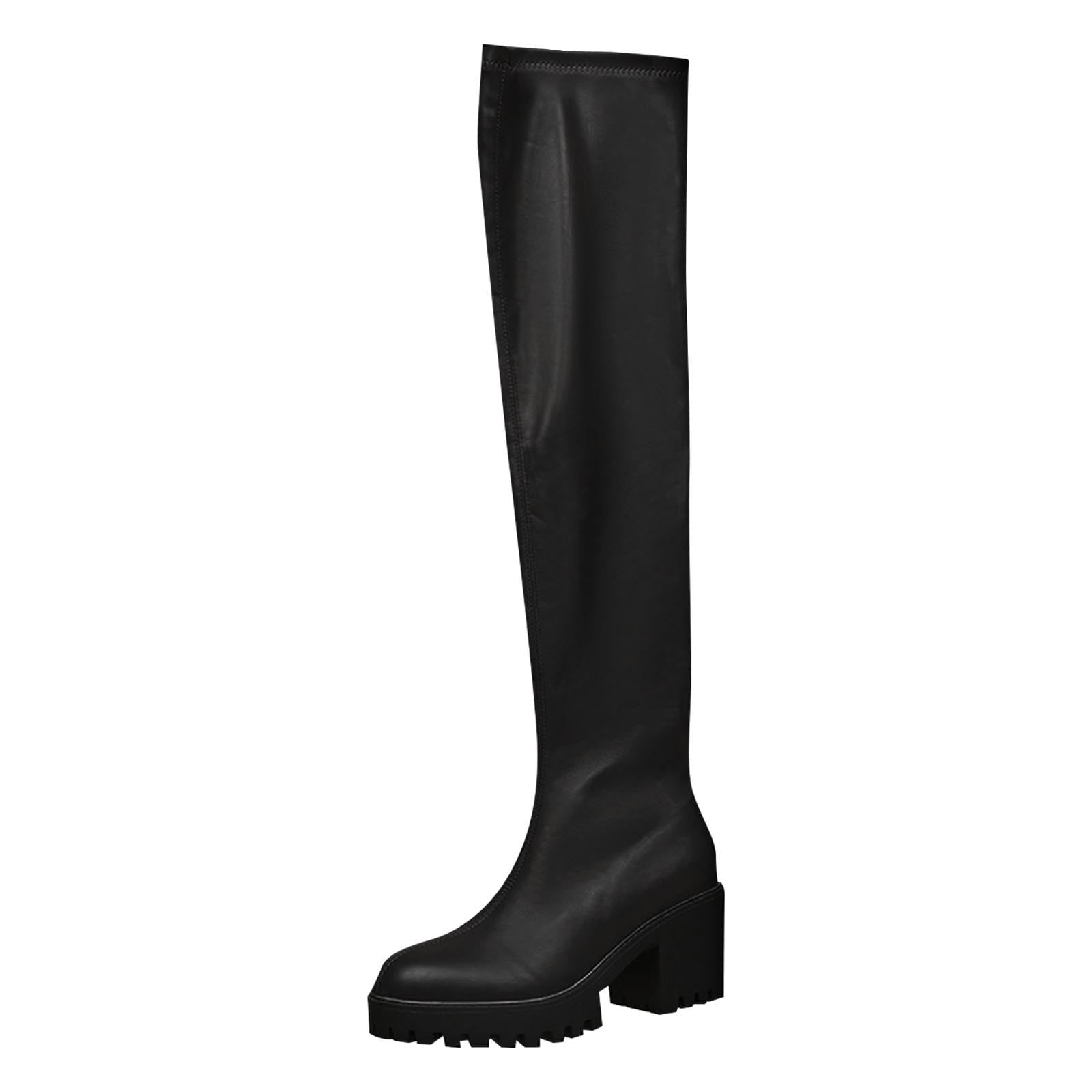 Black Female Over The Knee Long Boots With Thick Heel And Closed Toe ...