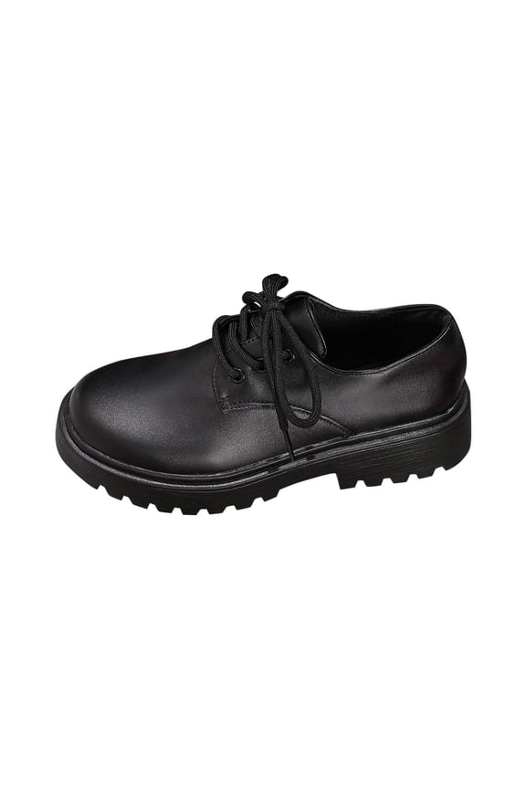 Black Female Round Toe Lace Up Loafers With Crackle Design Platform Sole British Style For A Comfortable And Chic Vibe