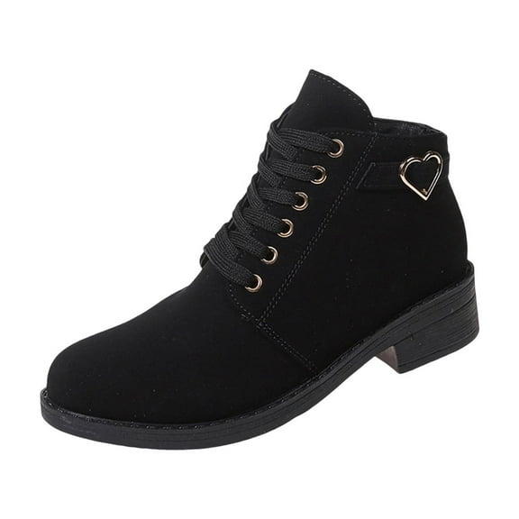 Black Female Short Boots With Block Heel Durable Construction Versatile For Work And Weekend Wear