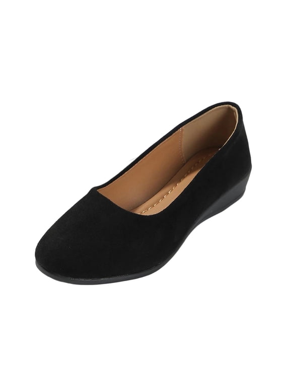 Black Female Solid Color Versatile Bow Low-Cut Wedge Shoes For Spring Summer Casual Fashion Comfort Shoes