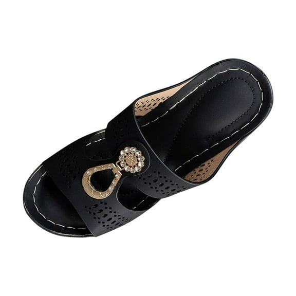 Black Female Stylish Spring Beach Fish Mouth Open Toe Thick Bottom Wedge Slippers For All Day Wear And Stable Base