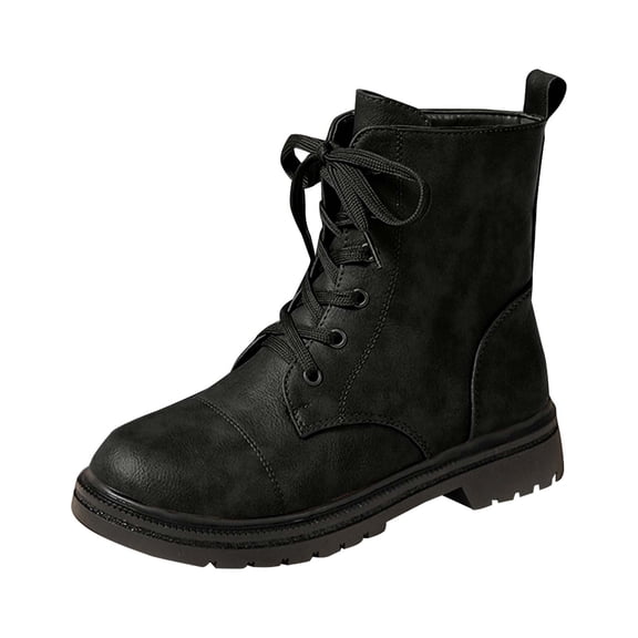 Black Female Trendy Everyday Seasonal Fleece Lined Ankle Footwear Featuring Circular Toe Front Ties Flat Heel Ankle Length For Daily Use