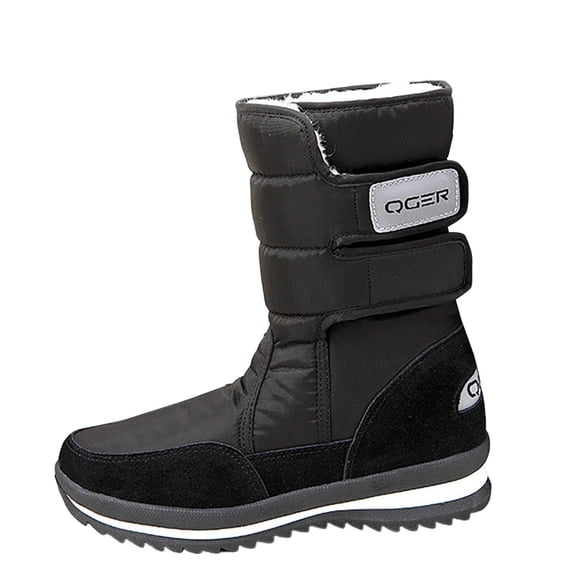 Black Female Winter Waterproof Mid Boots With Thick Fleece Insulation And A Slip-Resistant Outsole For Grip And Warmth