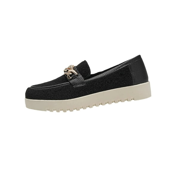 Black Women'S Loafers Casual Comfortable Shoes Slip On Fashion Sneakers Platform Non-Slip Fall Winter Flat Heel Dress Shoes Size 37 Heel Height 1.22In