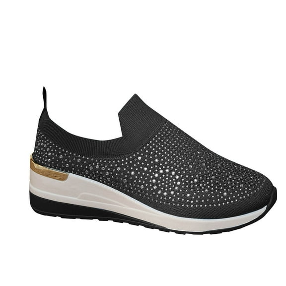 Black Females Sneakers With Solid Color And Round Toe For Leisure Wear Thick Sole Great For Daily Use