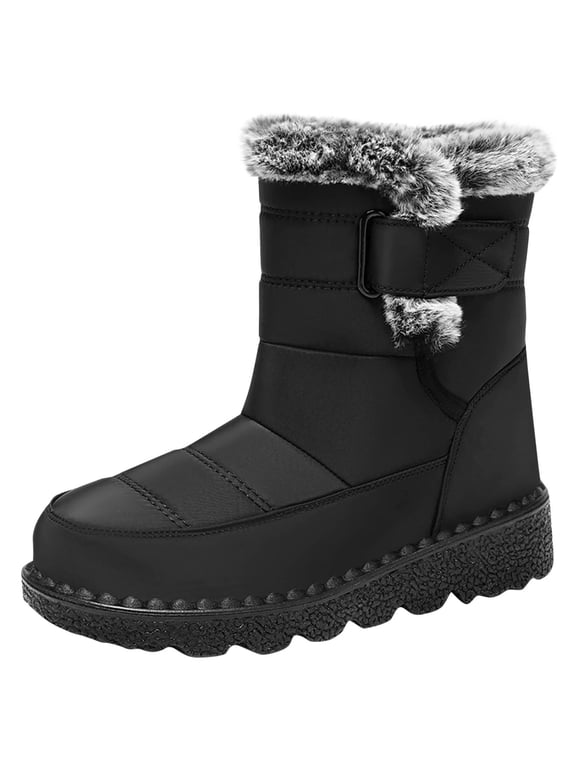 Black Females Snow Boots With Flock Upper For Winter Season Soft And Non-Skid For Outdoor Indoor