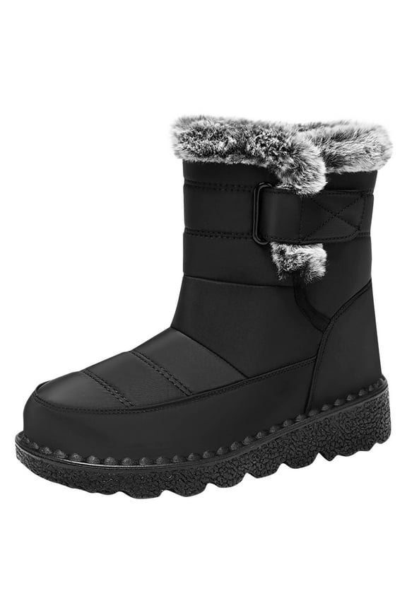 Black Females Snow Boots With Flock Upper For Winter Season Soft And Non-Skid For Outdoor Indoor