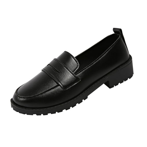 Black Females Stylish Loafers With Thick Sole For Cold Season Comfortable And Durable With 1.6 Inch Heel Made From Pu