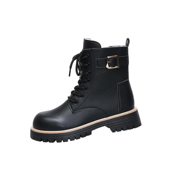 Black Females Thick Bottom Lace-Up Zipper Boots Extended Proportions Cold Season Season Comfortable Elevating Short Boots For Daily Use