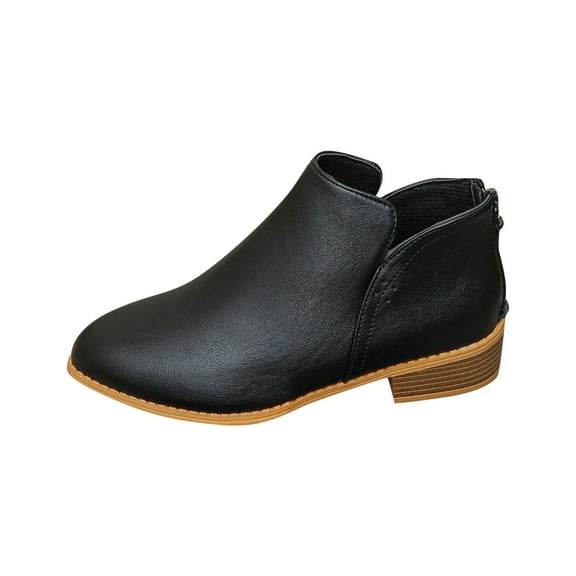 Black Feminine Everyday Casual Seasonal Boots Featuring Pointed Toe Back Zipper And Thick Heel Low Heel Ankle Design For Walking And Work