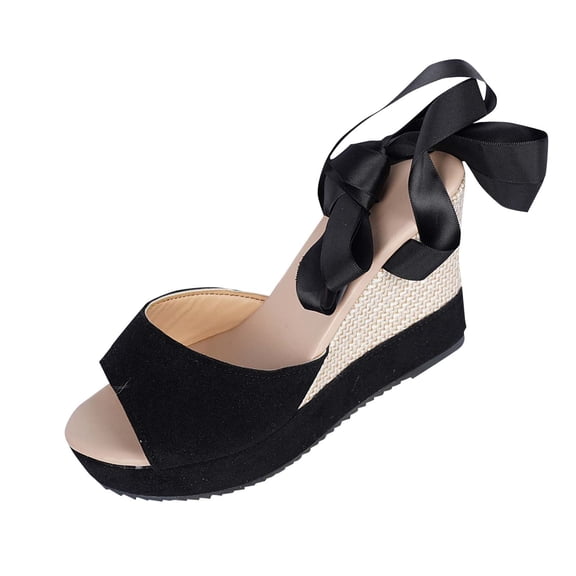 Black Feminine Everyday Sandals Featuring Fish Mouth Construction Thick Bottom And Wedge Heel For Spring Summer