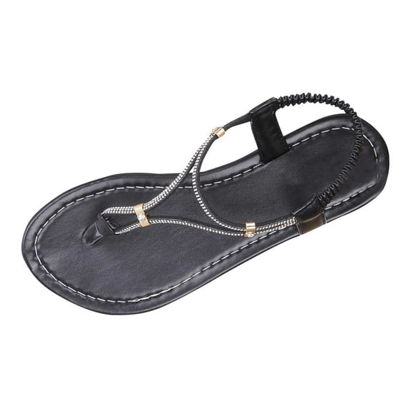 Black Feminine Fashion Rhinestone Clip Toe Flat Sandals For Leisure Activities Spring And Summer Lightweight And Comfortable
