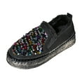 thumbnail image 1 of Black Feminine Flat Shoes With Sequined Accent And Fleece Lining Ideal For Cold Weather Wear, 1 of 9