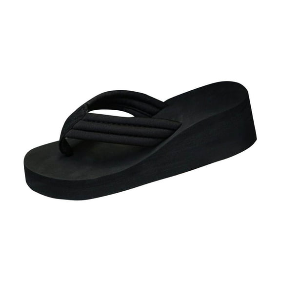 Black Feminine Fun Seasonal Footwear With Clip Toe Wedge Heel Beach Thick Soled Perfect For Poolside Lounging And Relaxation