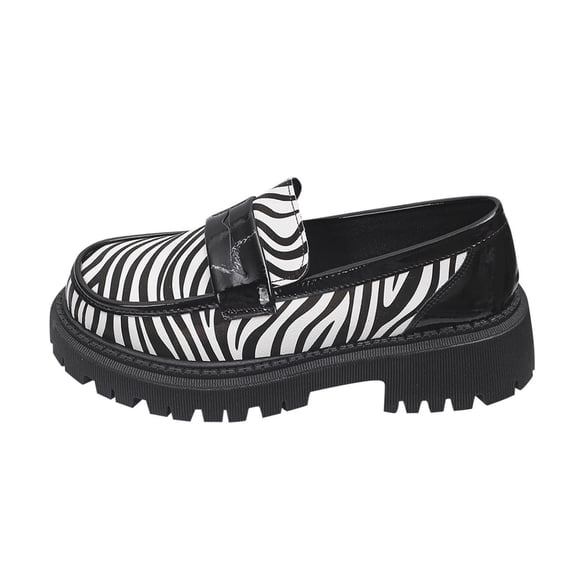 Black Feminine Leather Shoes With Thick Sole Waterproof Table Leopard Print British Style For Everyday