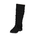 thumbnail image 1 of Black Womens Mid Calf Boots Knee High With Bow Detail Block Heel for Casual Winter Wear Available In Dark Shade Size 5.5, 1 of 9