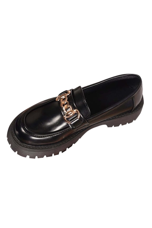 Black Feminine Outdoor Round Toe Loafers With Thick Bottom And Comfortable Fit Suitable For Spring Summer Leisure