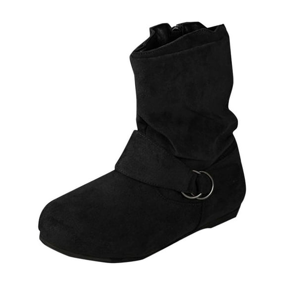 Black Feminine Short Boots With Round Toe And Side Zipper Great For Winter Fashion Trendy For Leisure Pursuits
