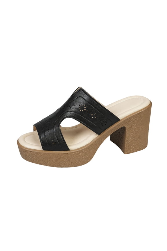 Black Feminine Summer One-Line Design Open Toe High Heel Shoes With Thick Heel For Lightweight Comfort