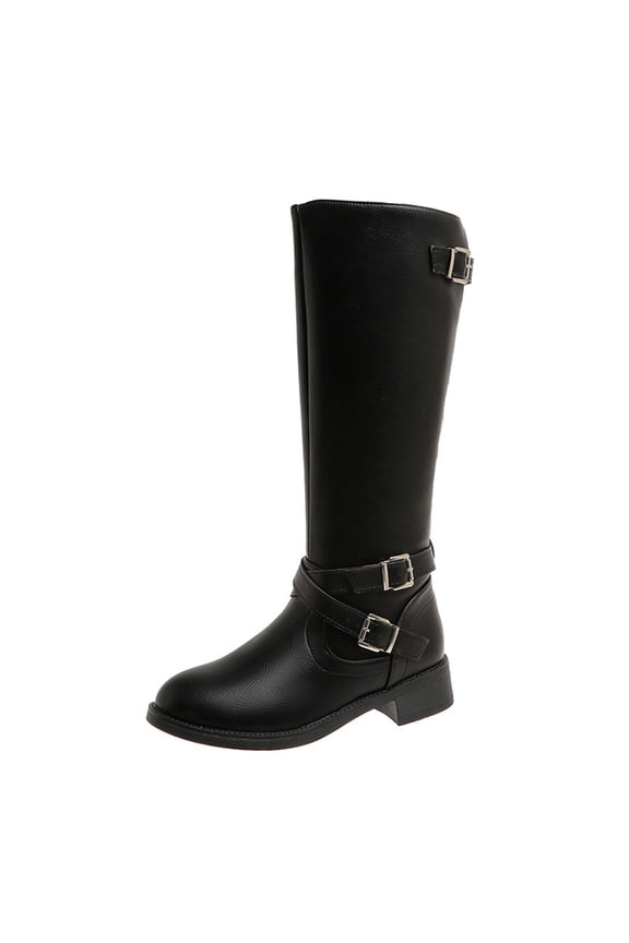 Black Feminine Trend Leisure Winter Long Boots Featuring Round Toe And Front Lace-Up For Comfortable Wear
