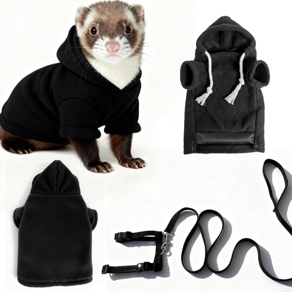 Black Ferret Sweater, Harness, and Leash Set - Clothes for Small Pets - Ferret Stuff and Accessories - Hoodies for Ferrets - Small Pet Accessories