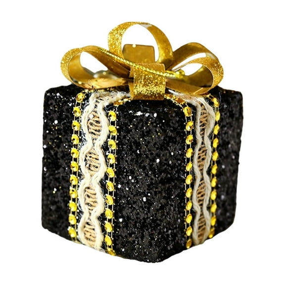 Black Festive Gift Box Ornaments With Openwork Patterns For Christmas Tree Decor