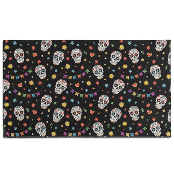 Black Festive Skull Pattern Door Rugs,Washable Non Slip Door Mats Indoor,Decorative Door Mats,Entry Mat Indoor for Entrance,Bedroom,Kitchen,Bathroom,17"x30"