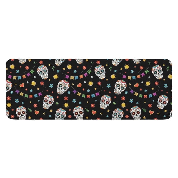 Black Festive Skull Pattern Kitchen Rug Mat,Kitchen Runner Rugs Non Skid Washable,Decorative Kitchen Floor Mats for Kitchen,Sink,Laundry,17"x47.2"