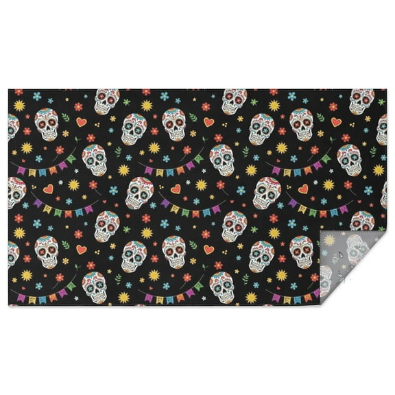 Black Festive Skull Pattern Rectangle Tablecloth 60"x102",Waterproof Polyester Rectangle Table Cloth, Wipeable Spillproof Polyester Tablecloth for Dining, Camping, Indoor and Outdoor