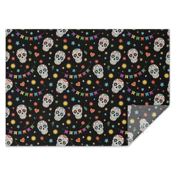 Black Festive Skull Pattern Rectangle Tablecloth 60"x84",Waterproof Polyester Rectangle Table Cloth, Wipeable Spillproof Polyester Tablecloth for Dining, Camping, Indoor and Outdoor