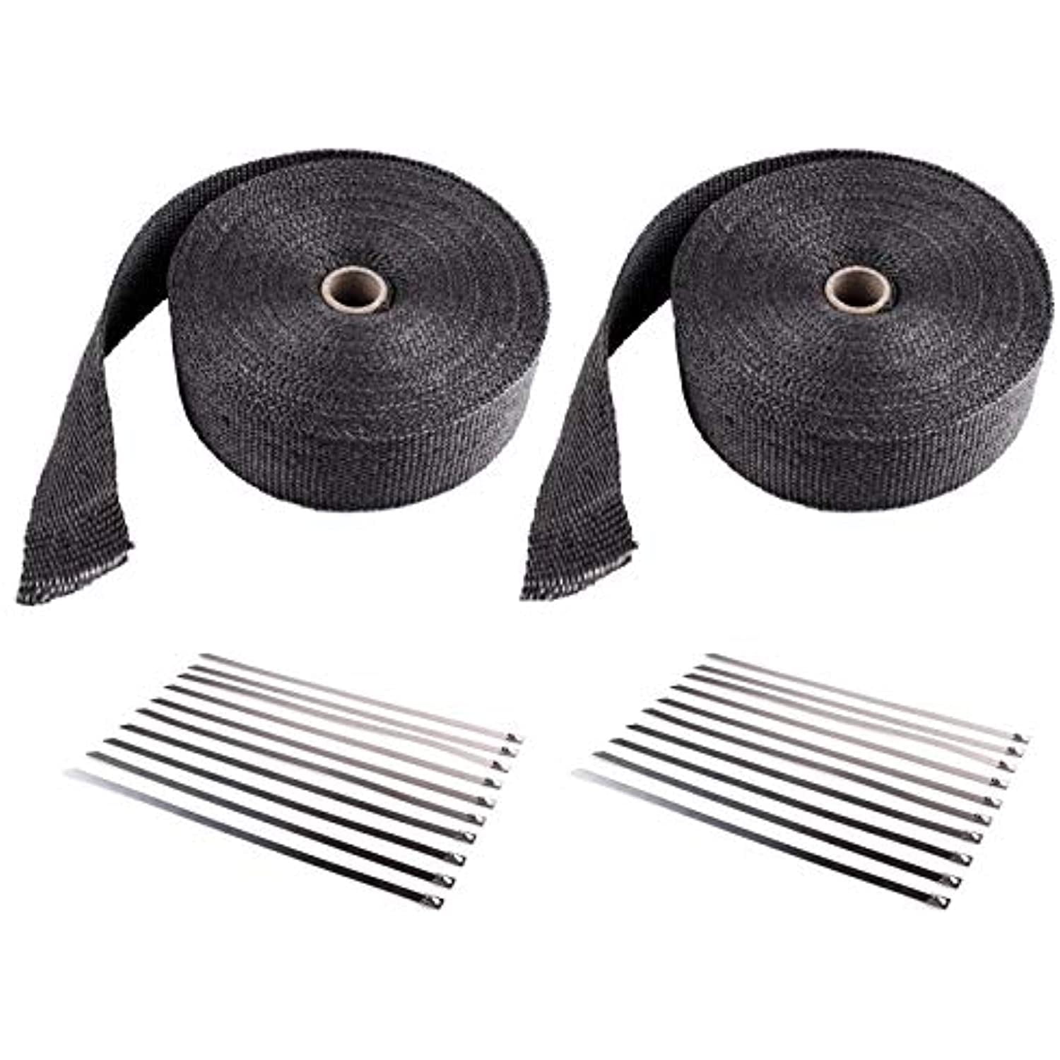 Titanium Lava Exhaust Header Pipe Heat Wrap 2 Rolls 2"x50' Black - Foto 7