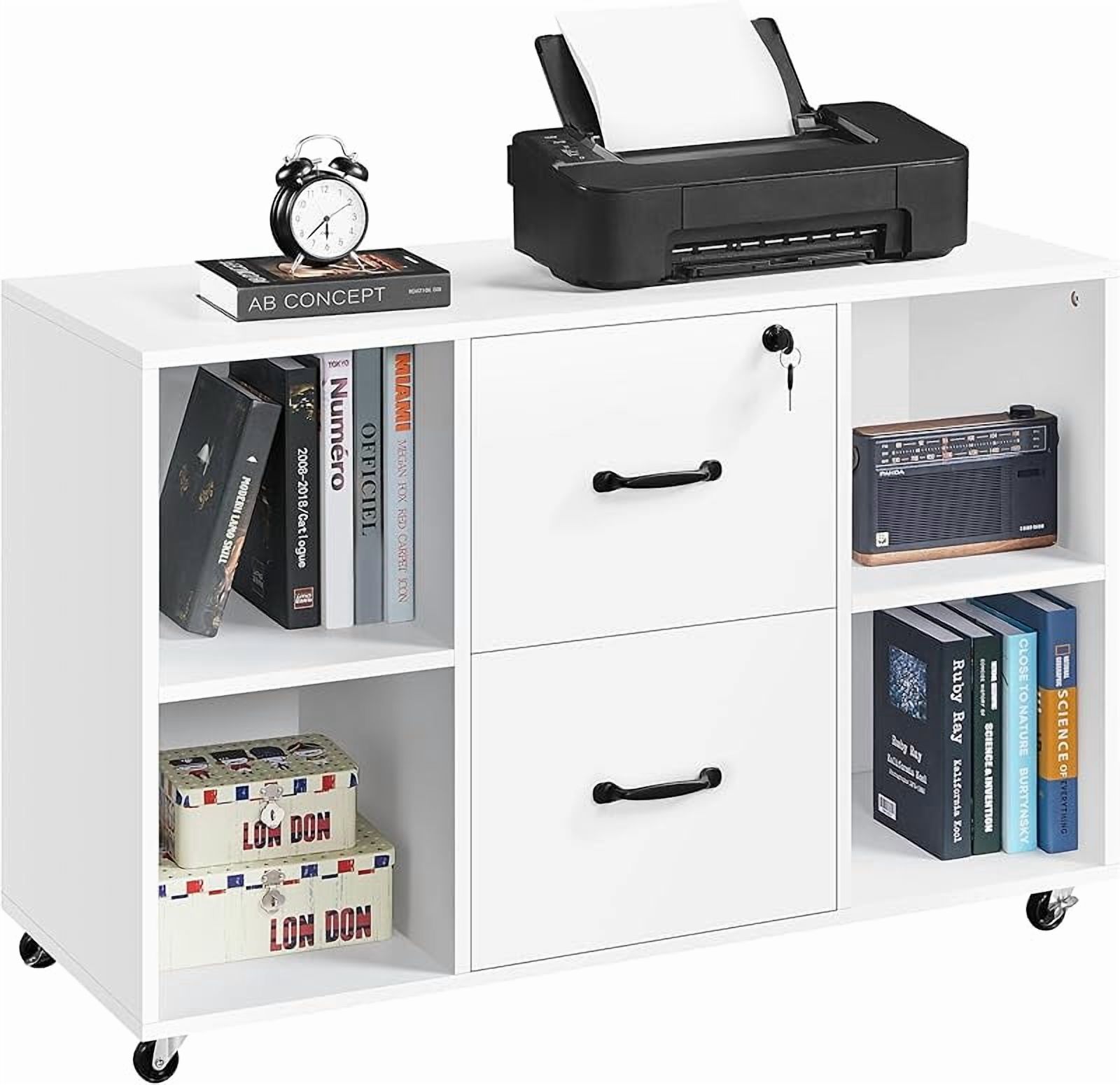 Black File Cabinet Large Mobile Storage Lateral Filing Cabinet with 2 ...
