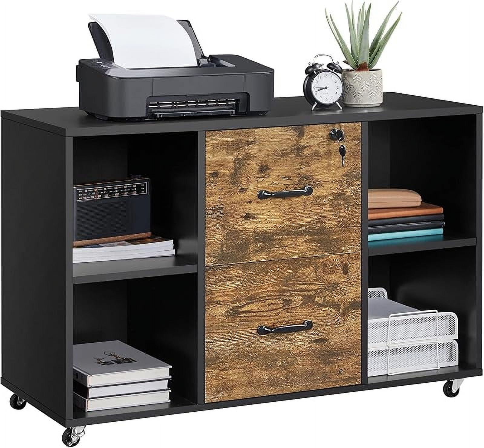 Black File Cabinet Large Mobile Storage Lateral Filing Cabinet with 2 ...