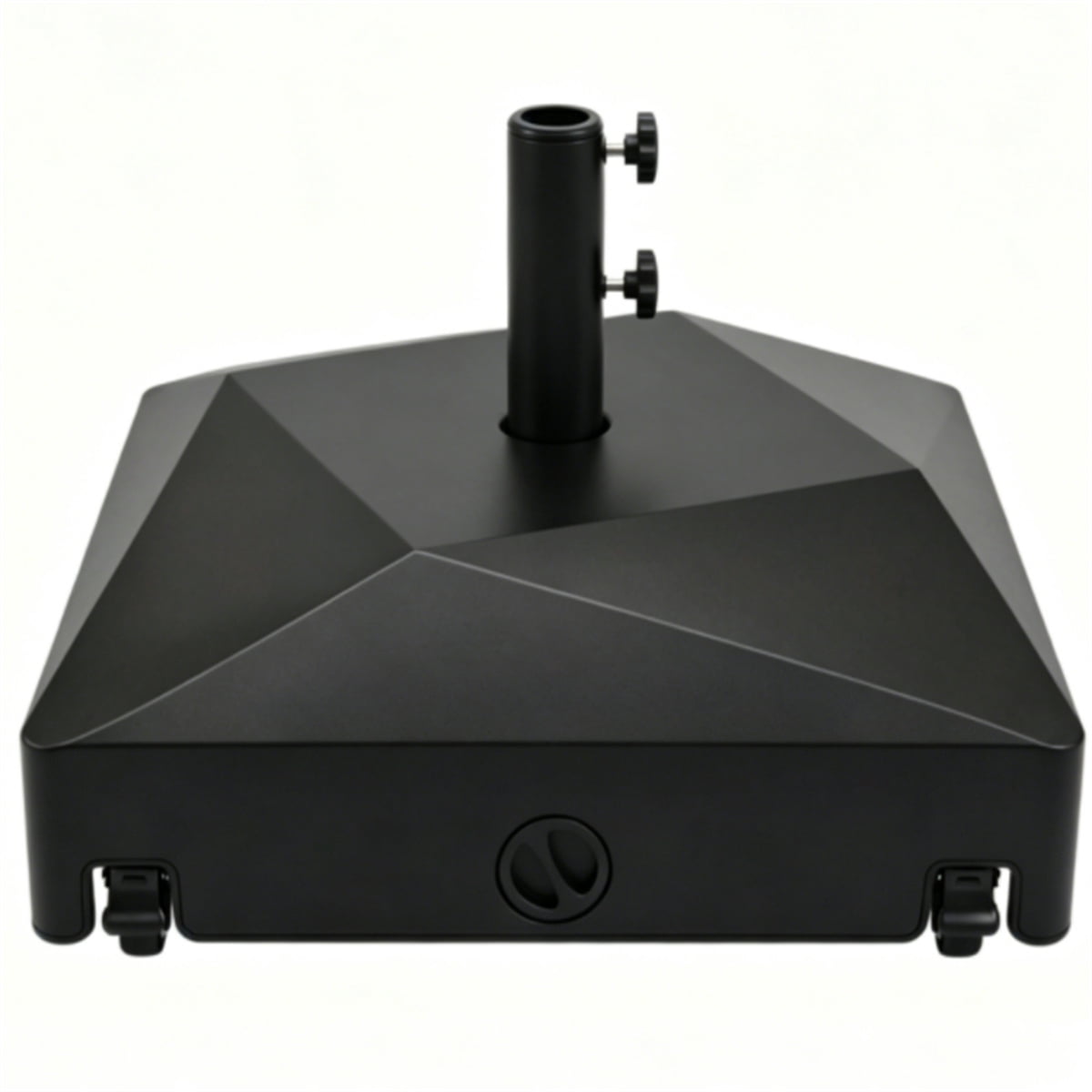 Black Fillable HDPE Patio Umbrella Base with 4 Lockable Rolling Wheels Heavy‑Duty Water Sand Weighted Umbrella Stand for 6‑10ft Outdoor Umbrellas
