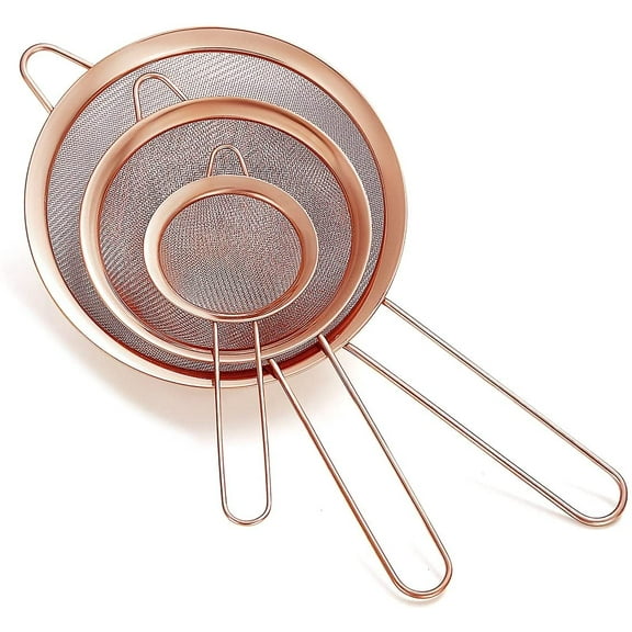 Black Fine Mesh Strainer 3 Pieces Set, Black Flour Sifter For Baking, Stainless Steel Clander, Matcha Tea Strainer, Gravy Separator, Stasher Sieve Pasta Strainers