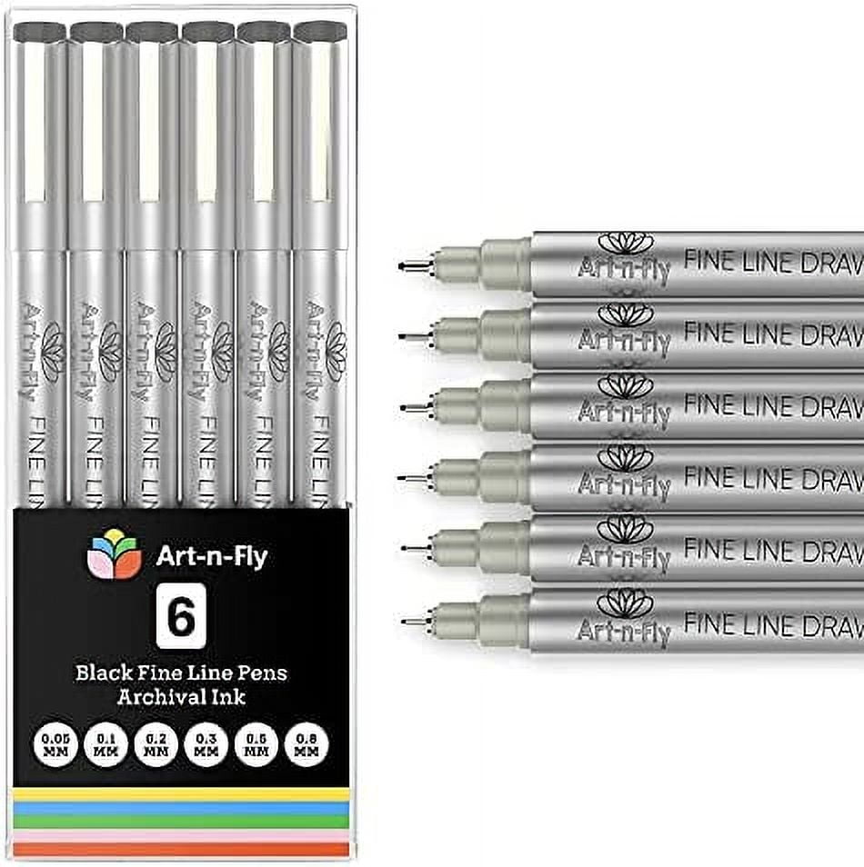 Black Fine Point Pens Set of 6 Drawing Fineliner Pens with Japanese