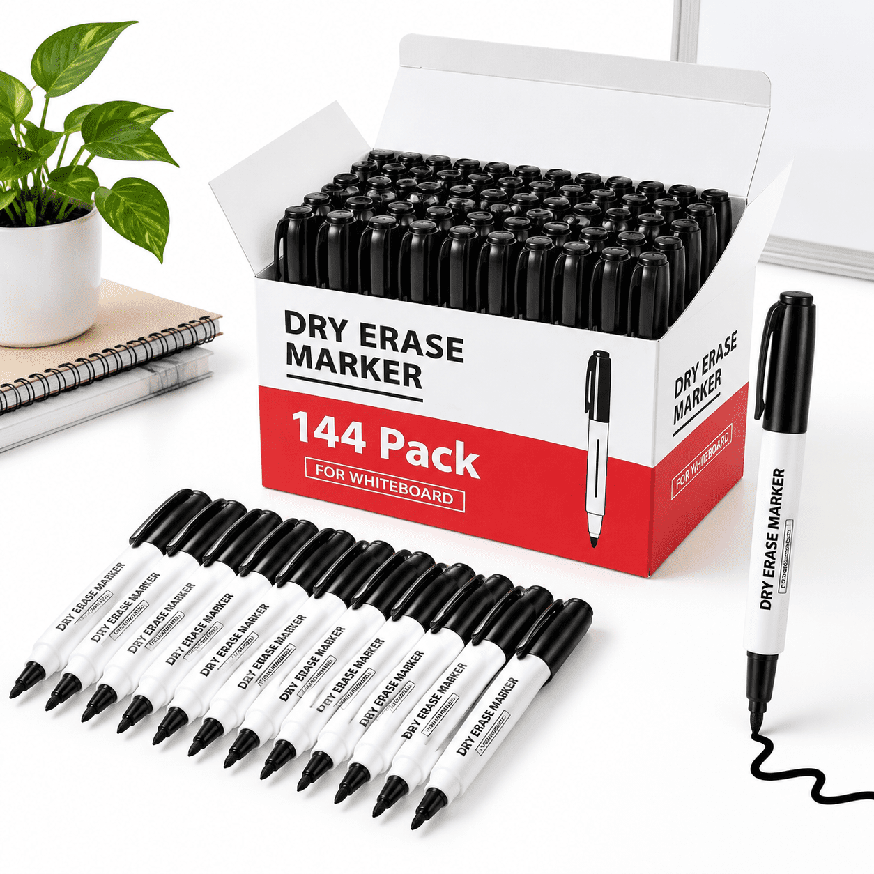 Black Fine Tip Dry Erase Markers, 144 Pack, 1-2mm Line, Low Odor ...