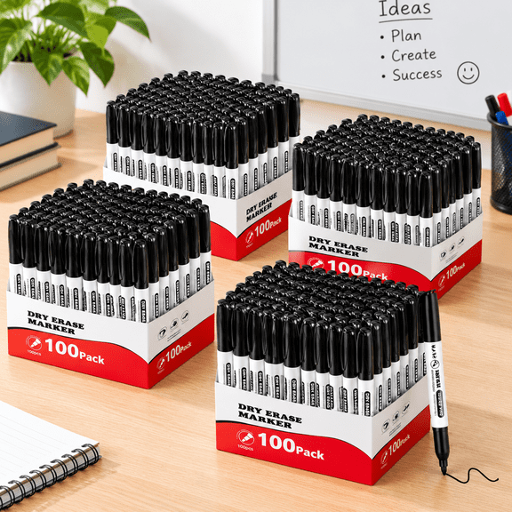 Black Fine Tip Dry Erase Markers, 400 Count Bulk Pack for Professional and Educational Use