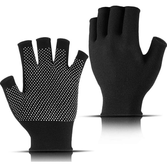 Black Fingerless Gripper Mittens Gloves - Winter Warm Half Finger