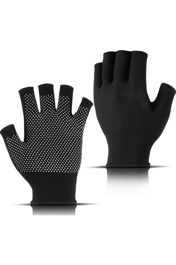 Black Fingerless Gripper Mittens Gloves - Winter Warm Half Finger